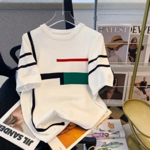 New Men's Knit Short Sleeve T-Shirt Summer Thin Style Slim